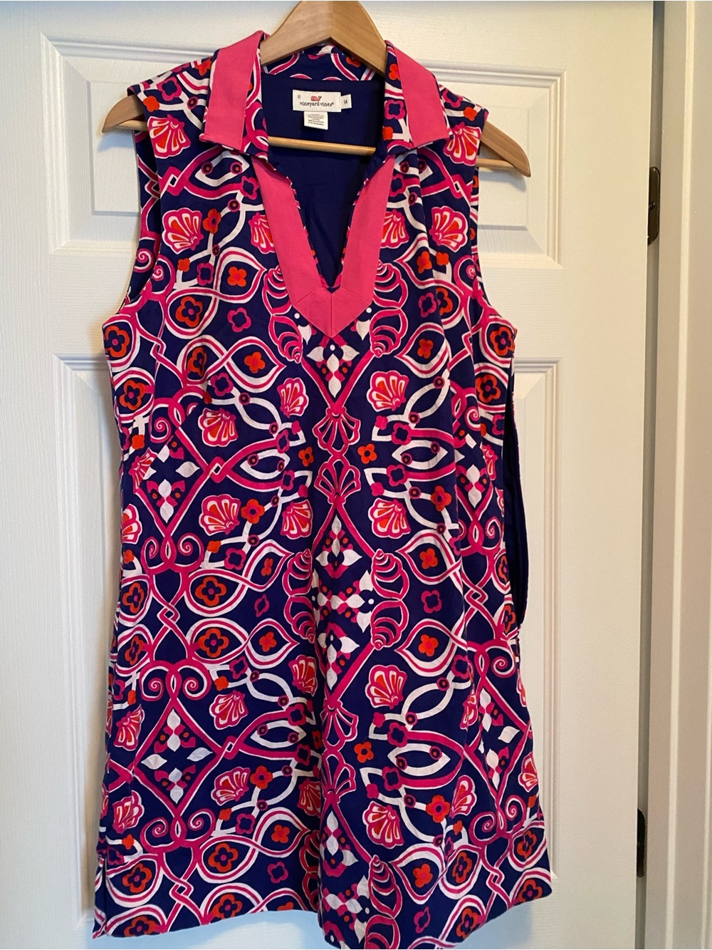 Vineyard Vines Pink & Navy Sleeveless Printed Dress